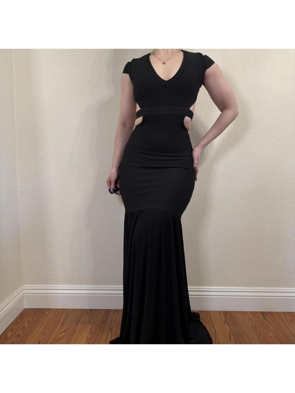 Gold Label Maxi Dress Womens Small Black Bodycon Bandage Cutout Mermaid Gown